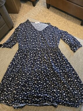 kaileigh amandine knit dress Kaleigh Amandine Knit Navy Blue Dress Size Small Sleeveless White Turquoise Dots